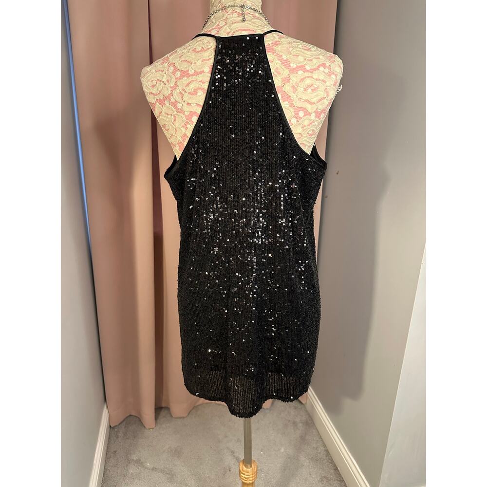 EUC Johnny Was Black Jade Fiona Sequin Cami Top Sz Large w/Necklace Silk Nylon - Picture 2 of 8